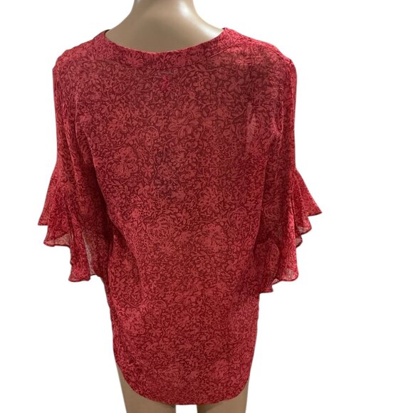 Vince Camuto Women's Pintuck Flutter Sleeve Floral Pattern Voile Blouse Size Sm - Picture 4 of 16